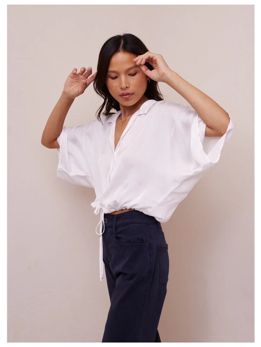 Bella Dahl White Short Sleeve Tie Front Crop Button Down Blouse Shirt XS